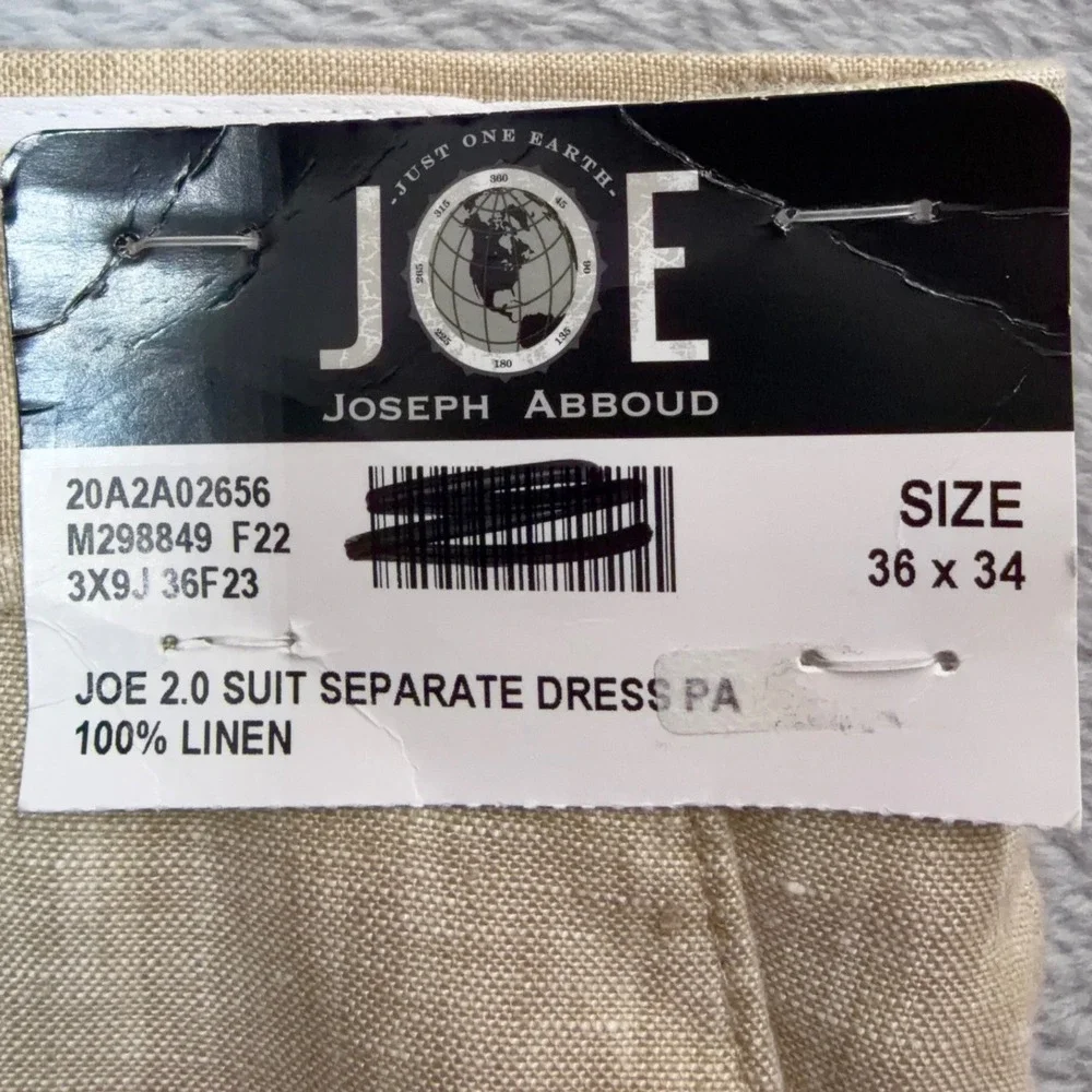 Joseph Abboud Pants Mens 36x34 Beige Linen Slim Fit Joe Textured Beachy NEW